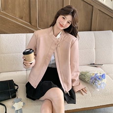 粉色短款PU皮衣夹克外套女2025春秋季新款韩版流行显瘦机车服上衣，女装皮衣，2C198
