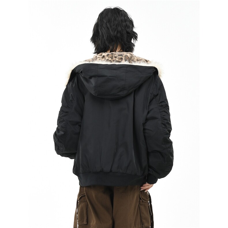 豹纹座山雕毛领连帽棉服女冬季宽松夹棉飞行棉衣外套男M0536-P105,男装棉衣,星座308B-2