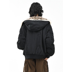豹纹座山雕毛领连帽棉服女冬季宽松夹棉飞行棉衣外套男M0536-P105，男装棉衣，星座308B-2