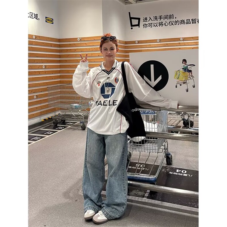 美式徽章刺绣V领撞色拼接卫衣男女秋季重磅情侣运动上衣GAW61P40,男装卫衣,星座1013-5