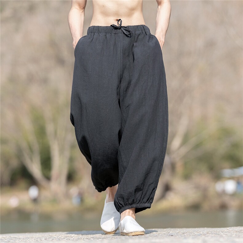 纯亚麻风夏季薄款宽松收脚阔腿九分灯笼裤男K42,男装休闲裤,星座704A（原B229A）