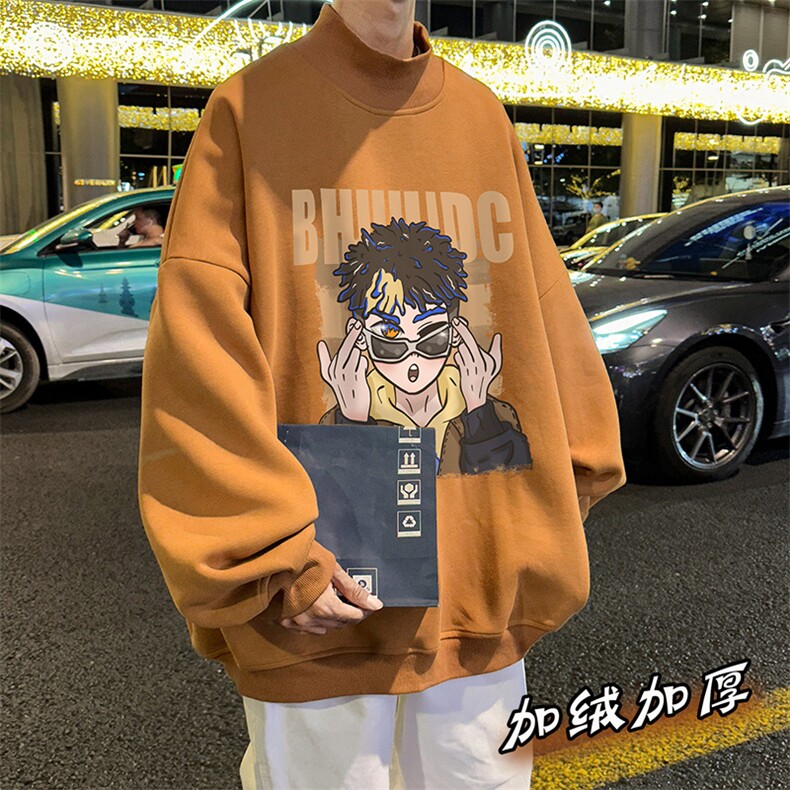 加绒加厚高领卫衣卡通印花落肩袖情侣款打底衫男XZ514-2-G72-P48,男装T恤,星座514-2(原B239)