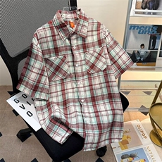 复古短袖衬衫男2024夏季新款港风宽松潮流休闲格子衬衣CY906-P31，男装衬衫，星座412-2