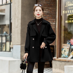 时尚显瘦红色毛呢外套女 气质百搭中长款大衣 优雅修身腰带设计图片