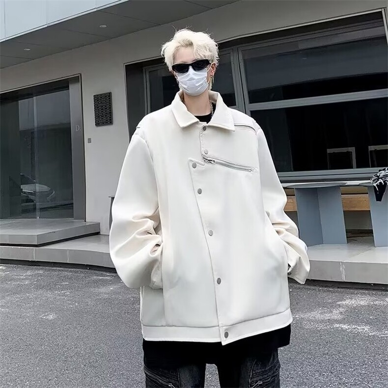 外套男秋季潮牌痞帅宽松设计感开衫翻领美式小众防水夹克,男装夹克,星座716-4