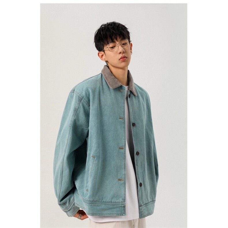 W10404-P70网图现货小马丁帆布外套纯棉孔雀绿宽松夹克外套,男装夹克,星座1608