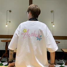 可48小时发货支持抖音得物来样二开美式满天星亮片短袖T恤MTX713，男装T恤，电商A486-1