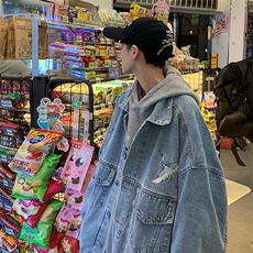 现货~男士夹克宽松仙鹤刺绣花牛仔外套茄克衫XZ815-JK119P70，男装工装外套，星座716A-1（原星座815）