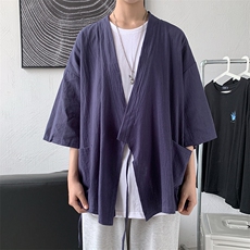 新款七分袖衬衫男夏痞帅外套ins港风休闲百搭衬衣道袍男W824-P30，男装衬衫，星座512-2