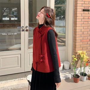 现货主推早春新中式复古盘扣双面羊毛呢马甲p165-k228，女装马甲，丝露怡语