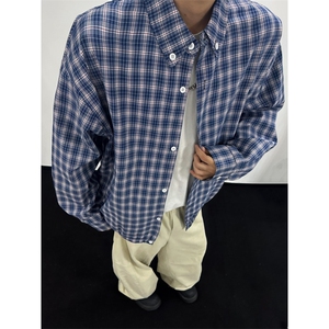 C189-尺码S-2XL-P65-miu系新贵感复古极简轻薄格纹翻领衬衫外套图片