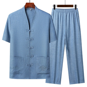 2025夏季薄款高端风绣花冰丝短袖衬衫唐装汉服套装 802-P75图片