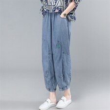 薄款天丝牛仔女2025夏季新款大码遮肉显瘦中年妈妈休闲，女装牛仔裤，叶笙衣