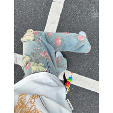 美式高街微喇牛仔裤男款夏季薄款设计感小众直筒乞丐花卉破洞裤子，男装牛仔裤，星座412-3