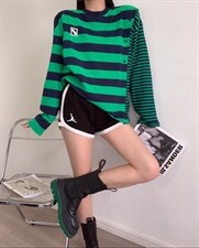 条纹拼接卫衣设计师款S-M，女装卫衣/绒衫，尚映