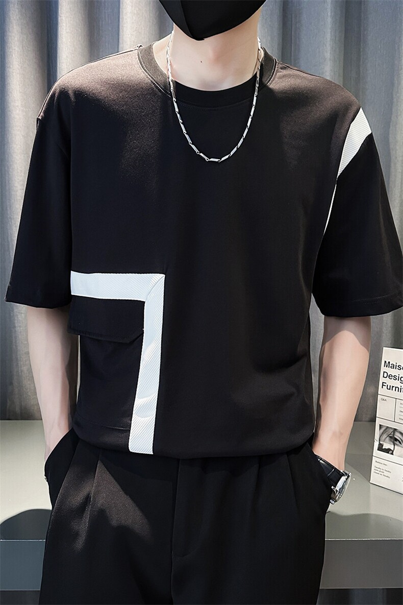 2025夏季新款男士上衣潮牌非主流拼接短袖男生T恤901-T54-P,男装T恤,星座901
