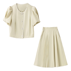 粉色小香风两件套连衣裙女2025夏季新款气质洋气减龄短袖套装裙子，女装套装/套裙，罗腾