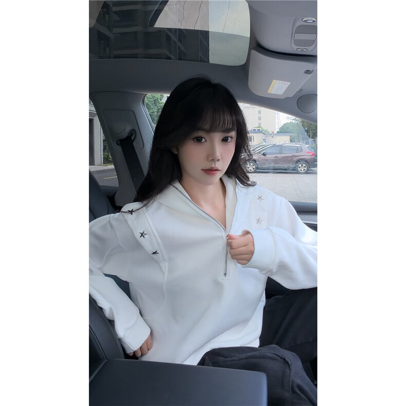 秋冬新款原创设计星星铆钉拉链连帽卫衣常规p75加绒p85,男装卫衣,电商B319