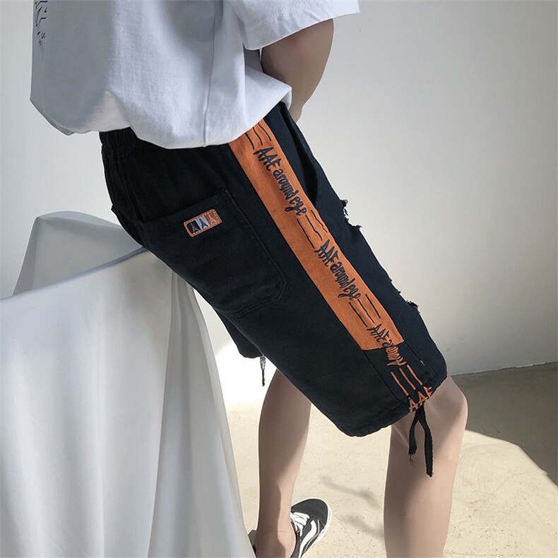 夏季新款港风中裤宽松休闲裤短裤牛仔裤男松紧腰五分裤D/,男装休闲裤,电商D202