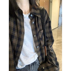 TC729-P45春秋长袖格子衬衫女复古设计感宽松显瘦学生上衣，男装衬衫，星座617A-2