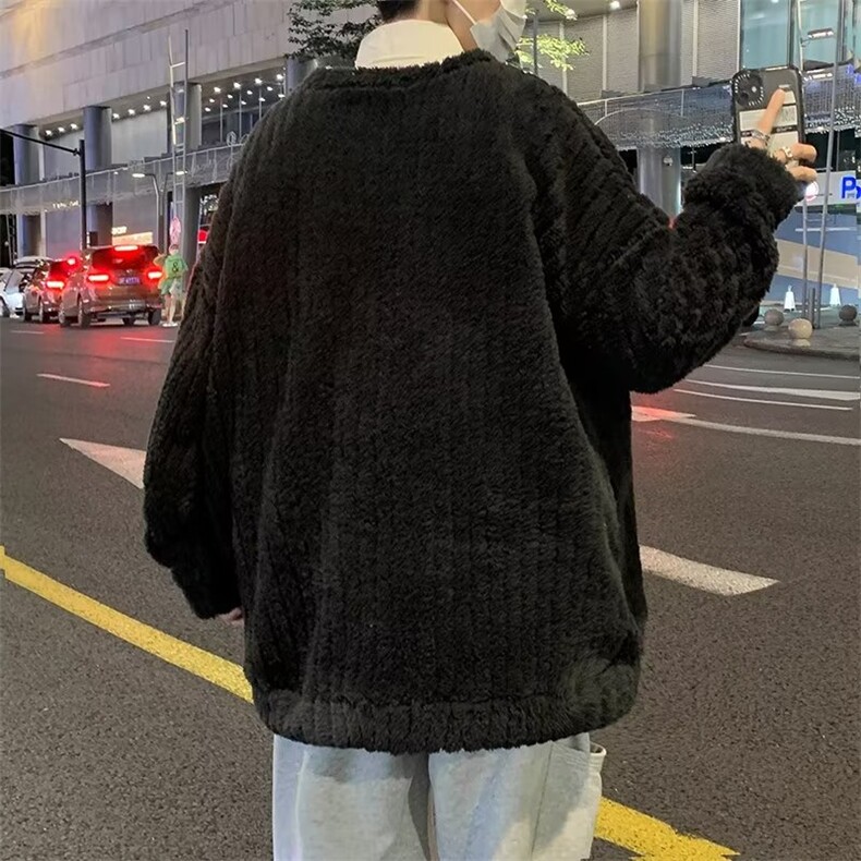 港风ins潮牌羊羔绒卫衣男女韩版潮流宽松秋冬针织外套W533-p45,男装卫衣,星座1008