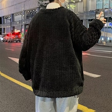 港风ins潮牌羊羔绒卫衣男女韩版潮流宽松秋冬针织外套W533-p45，男装卫衣，星座1008