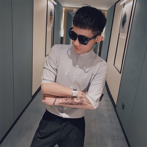 312A-236-P55 新款社会小伙中袖衬衫韩版潮流男士五分袖衬衣B图片