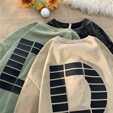 2026新款纯棉水洗做旧美式字母印花T恤XZ604-DT101-P45控58，男装T恤，星座604