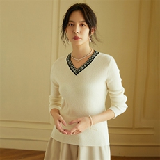 圆领小香风纯山羊绒衫女短款假开衫秋冬新上衣套头毛衣针织打底衫，女装羊绒衫，绒美人羊绒