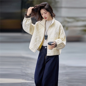 2026年冬季短款立领宽松型长袖插肩袖宽松夹克短外套女图片