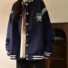 美式复古灰色学院风外套女宽松刺绣设计感棒球服运动夹克上衣，男装夹克，星座506A