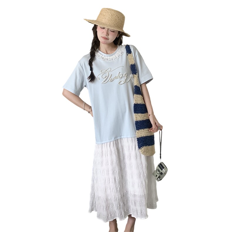 [新款】假两件拼接T恤裙夏季连衣裙长裙2C353/8670/P135/K198,女装连衣裙,2C353
