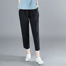 长期现货棉麻舒适时尚潮流裤子中腰夏秋季休闲气质九分裤哈伦裤潮，女装连体裤，涵誉