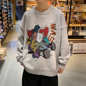 1港风新款宽松休闲中性情侣潮流印花毛衣男外套7790P55加绒P70图片