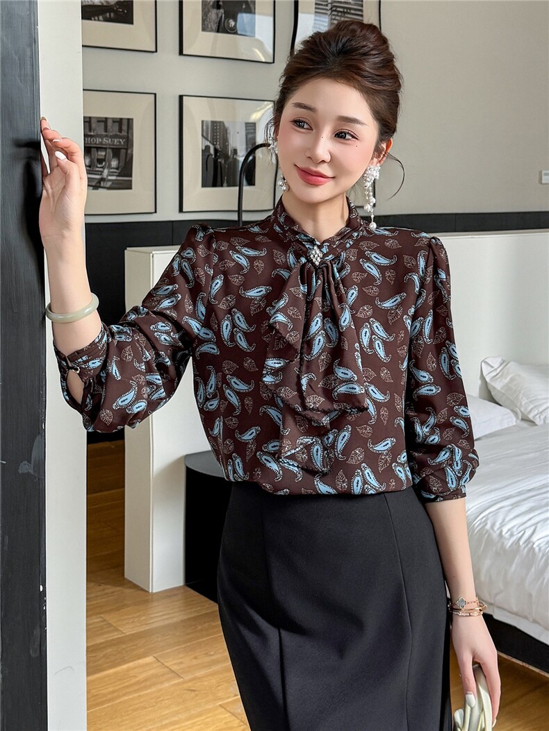 BAO现货2026春季新款时尚气质优雅立领减龄显瘦长袖百搭衬衣,女装衬衫,时尚俏佳人