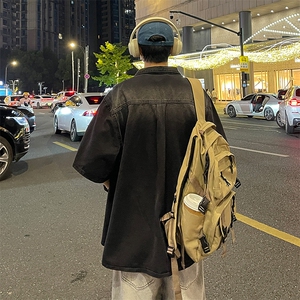 夏季水洗牛仔短袖衬衫男休闲同款宽松港风衬衣图片
