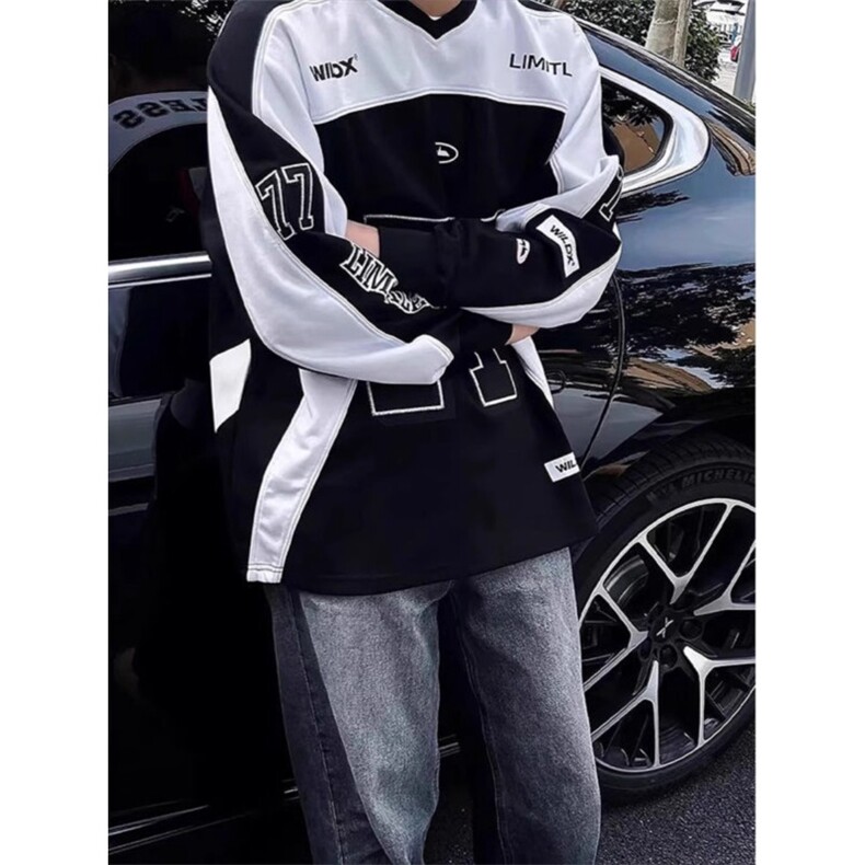 美式hiphop机车服卫衣男女春季球衣风痞帅冰球服潮牌重磅套头外套,男装工装外套,星座410-7