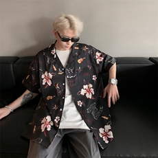 港风潮时尚潮西装领短袖衬衫衬衣228-1-1147-P50，男装衬衫，星座228-1