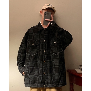 2023新款牛仔外套潮牌上衣男装衣服秋装春季棋盘格夹克JK960-P76图片