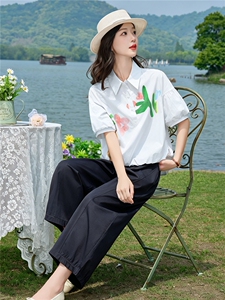 2026年夏季新款时尚水墨印花衬衫裤子两件套图片