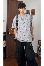 撕裂感破洞点睛潮牌休闲上衣潮流不规则复古短袖T恤HY760TP38控68，男装T恤，电商A102B