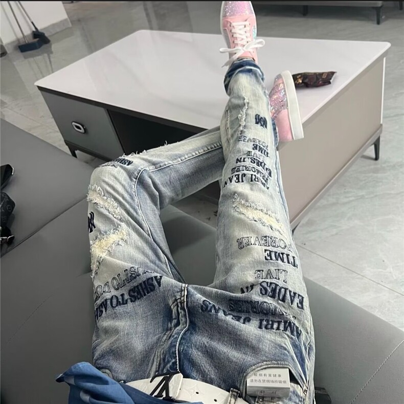 1506-1/KH1361/P56秋季新款潮牌贴布补丁男士刺绣修身牛仔裤潮流,男装牛仔裤,星座1506-1