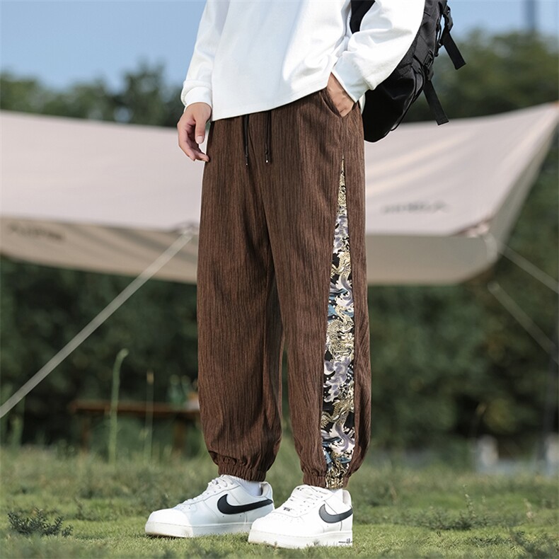 日系复古拼接灯芯绒休闲裤男秋冬季风束脚哈伦裤大码219-WK21,男装休闲裤,星座219