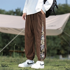 日系复古拼接灯芯绒休闲裤男秋冬季风束脚哈伦裤大码219-WK21，男装休闲裤，星座219