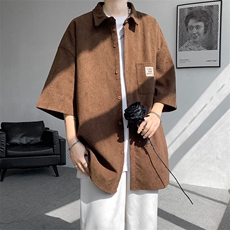 短袖衬衫男士夏季新款港风宽松大码灯芯绒衬衣CS005-P35，男装衬衫，星座214-3