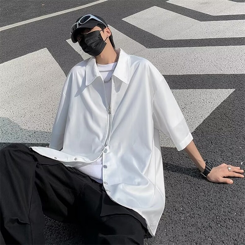 文艺男日系气质青春流行潮流夏季新款方领排扣拉链衬衫J8003P32,男装衬衫,星座1116-2