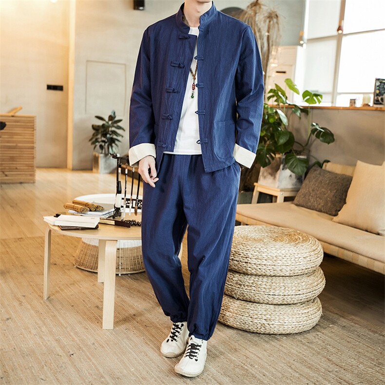 风唐装盘扣夹克男中式居士服宽松大码汉服套装男装A804-P115，男装夹克，钱塘788(原4013)