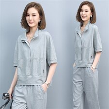 2023夏季新款简约休闲时尚立领宽松透气落肩袖舒适上衣，女装卫衣/绒衫，玛其路