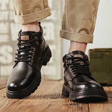 马丁靴男士真皮英伦风复古高帮棉靴子秋冬新款增高加绒保暖短靴潮，男鞋马丁靴，电商A223