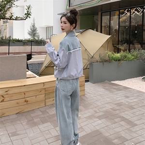 春季新款牛仔时尚两件套女 宽松显瘦百搭休闲套装图片